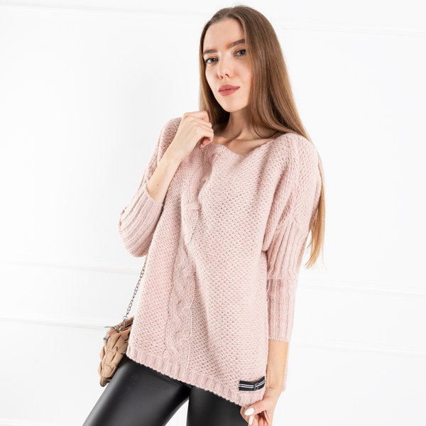 Royalfashion Jasnoróżowy sweter damski oversize
