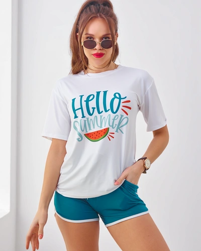 Royalfashion Damski komplet sportowy z t-shirtem i krótkimi spodenkami Hello Summer