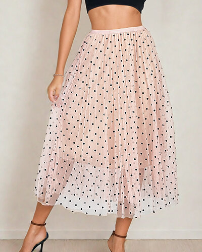 Royalfashion Damska dwuwarstwowa spódnica midi w kropki