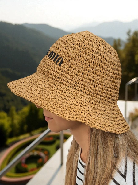 Royalfashion Damski kapelusz letni bucket hat z napisem