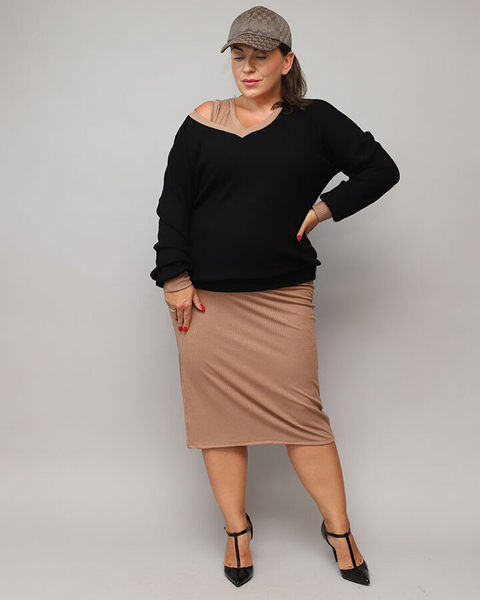 Royalfashion Casualowy damski komplet w kolorze czarno- brązowym PLUS SIZE