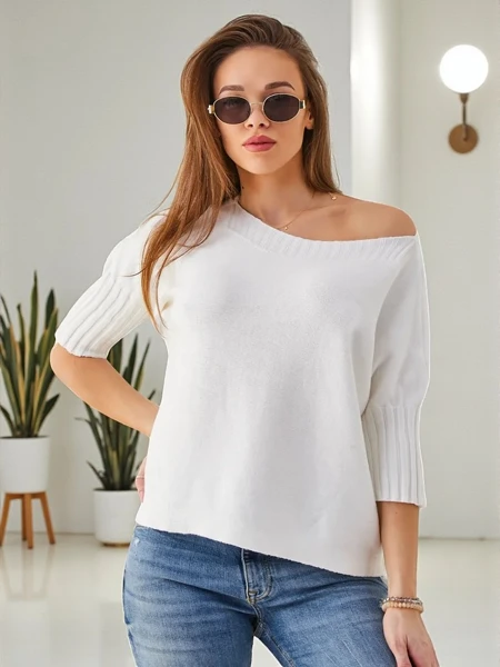 Royalfashion Жіночий візкозний светр з коротким рукавом