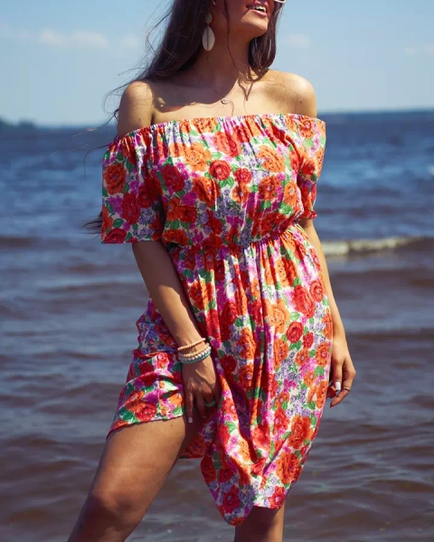 Royalfashion Kwiecista damska sukienka mini a'la hiszpanka w kolorze czerwonym