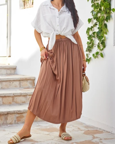 Royalfashion Wiskozowa Damska spódnica midi letnia i zwiewna z dwoma kieszeniami