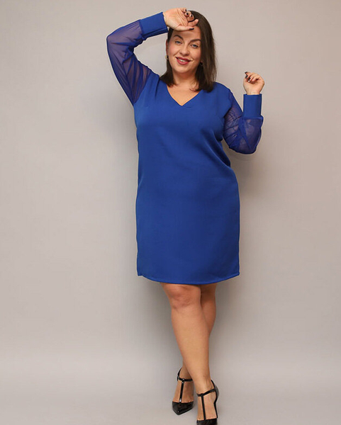 Royalfashion  Klasyczna damska sukienka do kolana w kolorze kobaltowym PLUS SIZE