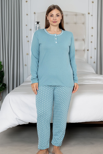 Royalfashion Bawełniana damska 2-częściowa piżama w kropki PLUS SIZE