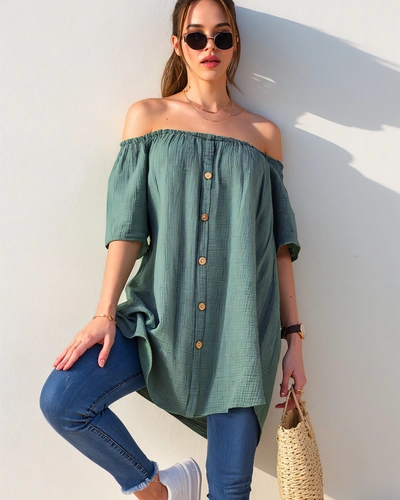 Блузка з бавовни для жінок у стилі іспанської моди з декоративними ґудзиками