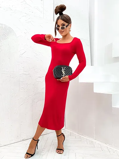 Royalfashion Damska długa sukienka tkaninowa