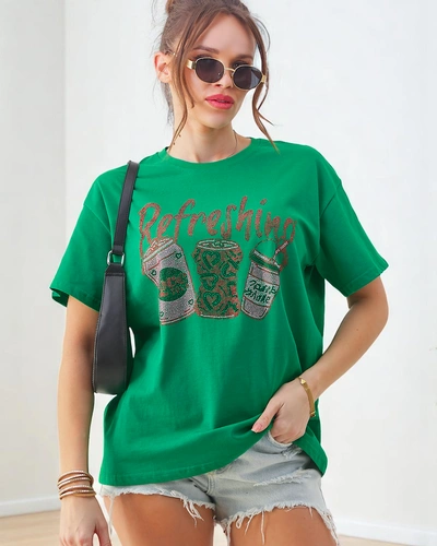 Royalfashion Bawełniany damski t-shirt z nadrukiem z cyrkonii