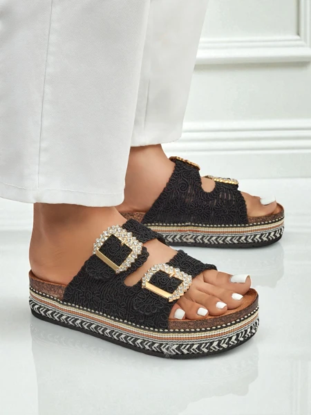 Royalfashion Klapki damskie z klamerkami z cyrkonii GlamCork