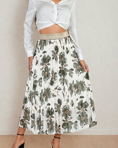 Royalfashion Plisowana damska spódnica midi w kwiaty