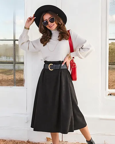 Royalfashion Damska spódnica midi a' la zamszowa