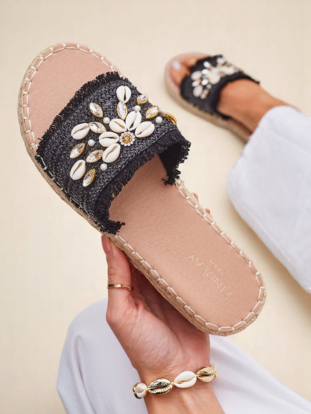 Sandały damskie Royalfashion Helena Decor czarne espadryle z muszelkami