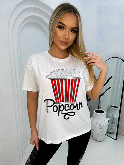 Royalfashion Damski t-shirt z nadrukiem i cyrkoniami