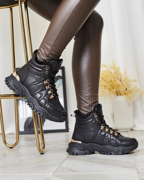 Royalfashion Sneakersy damskie z futerkiem w kolorze czarnym Megigna