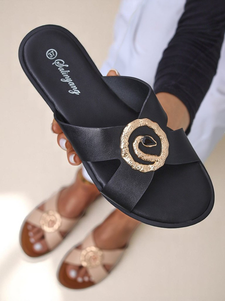 Royalfashion Damskie klapki na płaskiej podeszwie Golden Step