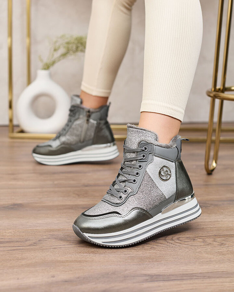 Royalfashion Sportowe szare sneakersy damskie z brokatem Kawellas