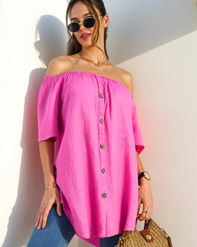 Блузка жіноча Royalfashion з бавовни в испанському стилі з декоративними ґудзиками