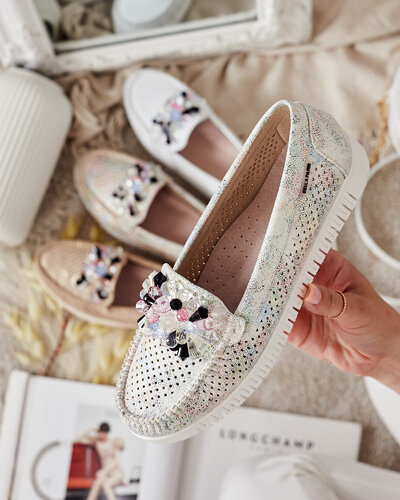 Royalfashion Ażurowe mokasyny damskie z koralikami Nasfali