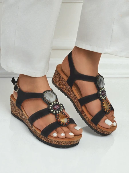 Royalfashion Damskie sandały na koturnie z kamieniami Grace Shine