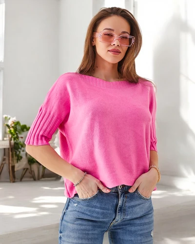 Royalfashion Wiskozowy damski sweter z krótkimi rękawami