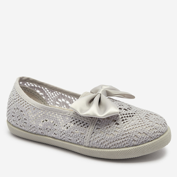 Royalfashion Dziewczęce szare tenisówki slip on z kokardką Sweet Time