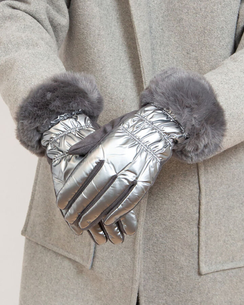 Royalfashion Srebrne rękawiczki damskie