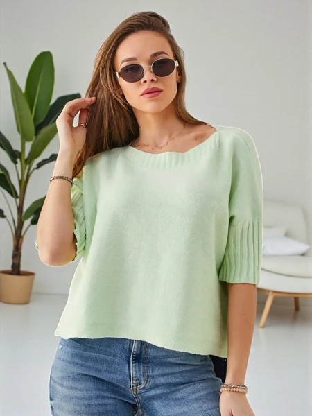 Royalfashion Wiskozowy damski sweter z krótkimi rękawami