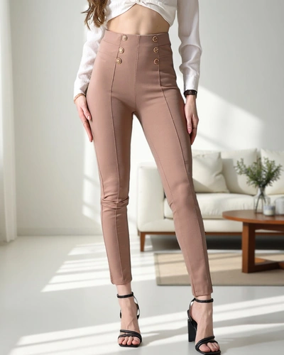 Royalfashion Bawełniane spodnie typu tregginsy damskie z ozdobnymi guzikami