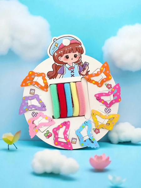 Zestaw kolorowych spinek i gumek do włosów dla dzieci