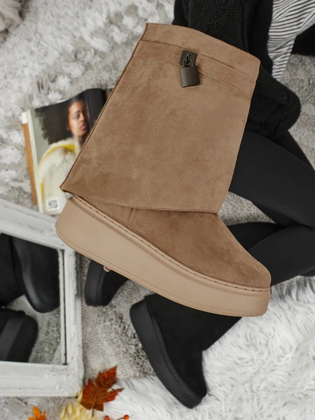 Krótkie buty a'la śniegowce damskie z dopinaną cholewką Elizze