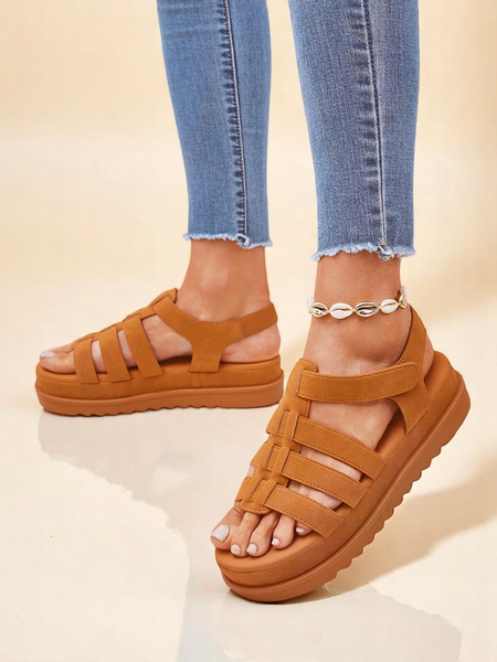 Sandały damskie Callista Camel na platformie Royalfashion skóra ekologiczna