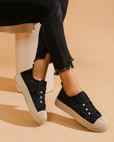 Royalfashion Damskie koronkowe trampki z cekinami Nille