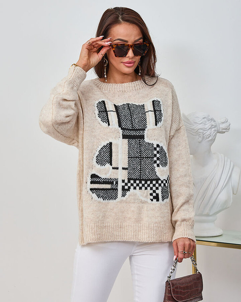 Royalfashion Beżowy damski sweter z misiem