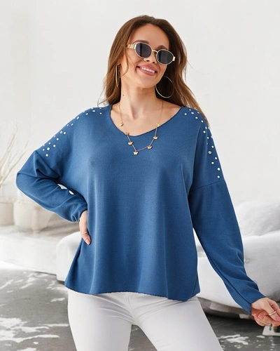 Royalfashion Wiskozowy cienki damski sweterek z cyrkoniami na ramionach