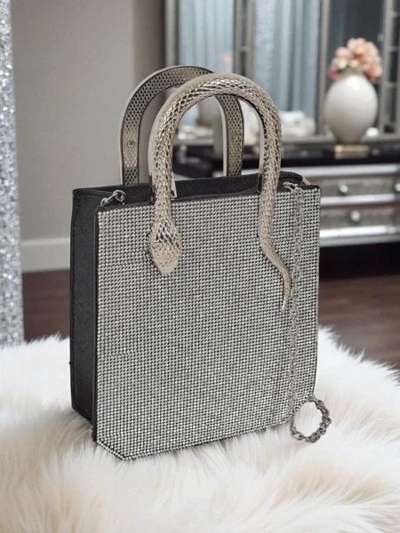 Royalfashion Kopertowa torebka damska z cyrkoniami i rączkami węża Snake Glam