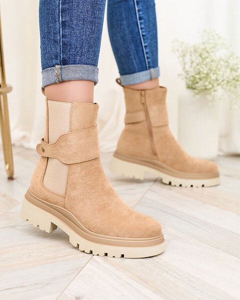 Royalfashion Jasnobrązowe damskie botki z ozdobnym paskiem Doasa