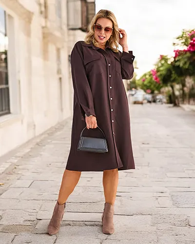 Royalfashion Damska sukienka tkaninowa z guzikami PLUS SIZE