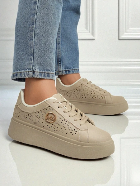Damskie sneakersy platforma Callista Royalfashion ecru skóra ekologiczna