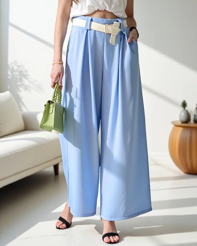 Royalfashion Szerokie spodnie damskie z paskiem