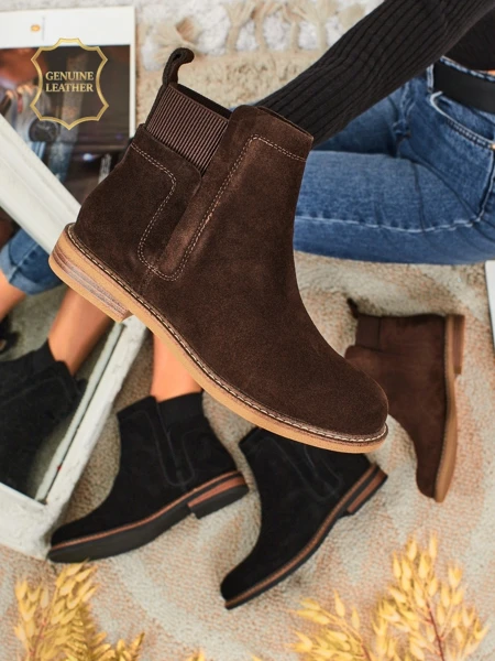 Botki damskie z naturalnego zamszu Cuoio Elegante