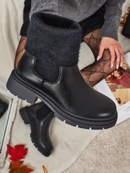 Botki damskie eko skórzane z futerkiem Kesy