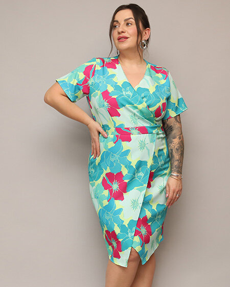 Royalfashion Damska sukienka tkaninowa w kwiaty PLUS SIZE