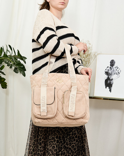 Royalfashion Duża damska pikowana torebka typu shopper w kolorze beżowym