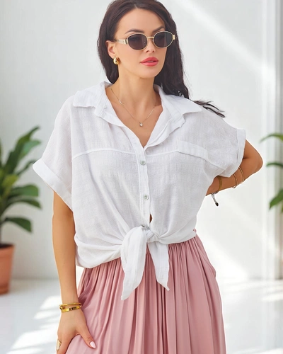 Royalfashion Bawełniana koszula damska z tłoczeniem i krótkimi rękawami