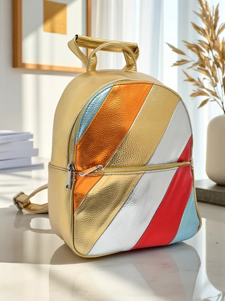 Royalfashion Plecak damski z eko skóry w paski Metallic Stripes