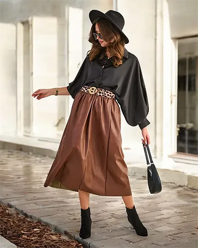 Royalfashion Damska eko skórzana spódnica midi