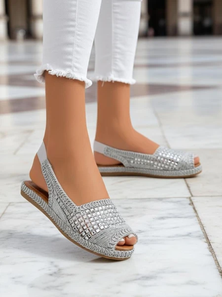 Royalfashion Damskie sandały espadryle damskie z cyrkoniami Belle Sparkle