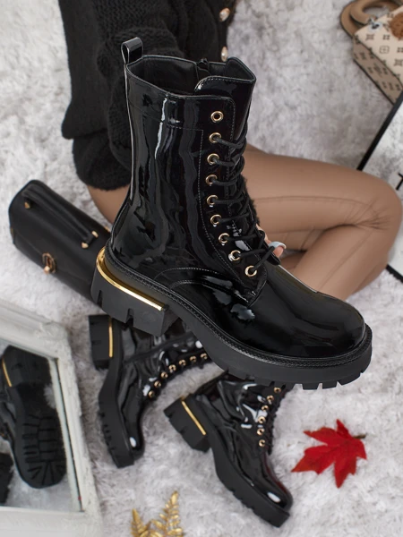 Ботильйони Жіночі Athena Чорні Лаковані Елегантні на Осінь