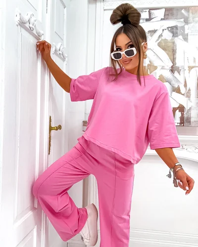 Royalfashion Bawełniany damski komplet z poszerzanymi spodniami